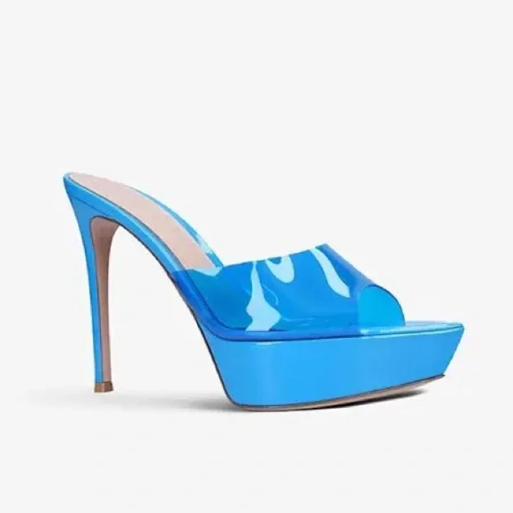 GIANVITO ROSSI Betty Glass Turquoise Platform Mules. - Picture 4 of 17